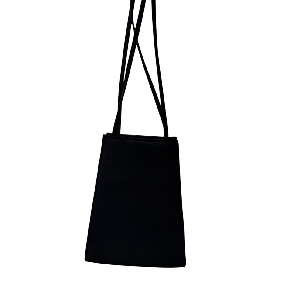 Minimalist Mod Black Mini Purse Extra Long Strap Lagenlook Trapezoid Crossbody